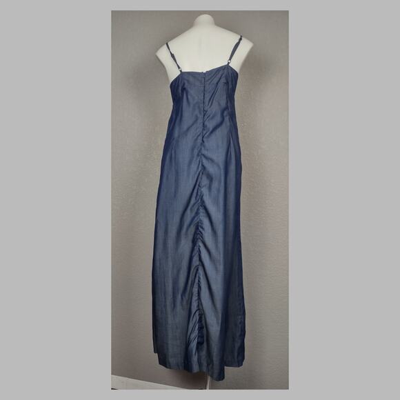 Saks Fifth Avenue Threads Maxi Denim Blue Slip Lyocell Dress Size Small - Picture 2 of 16